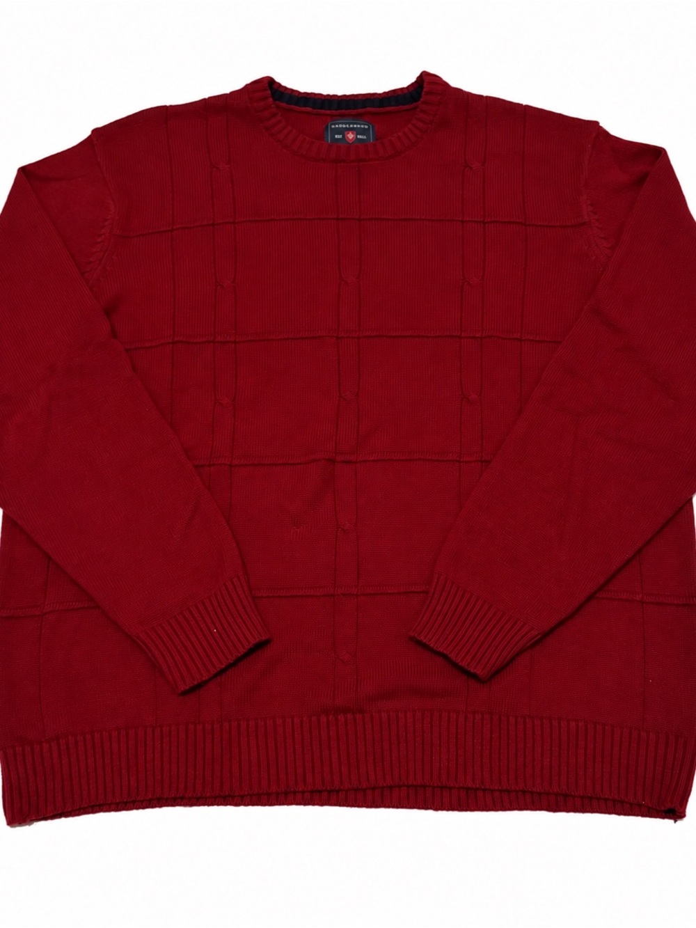 Saddlebred Men's Red Crewneck Sweater with Textured Grid